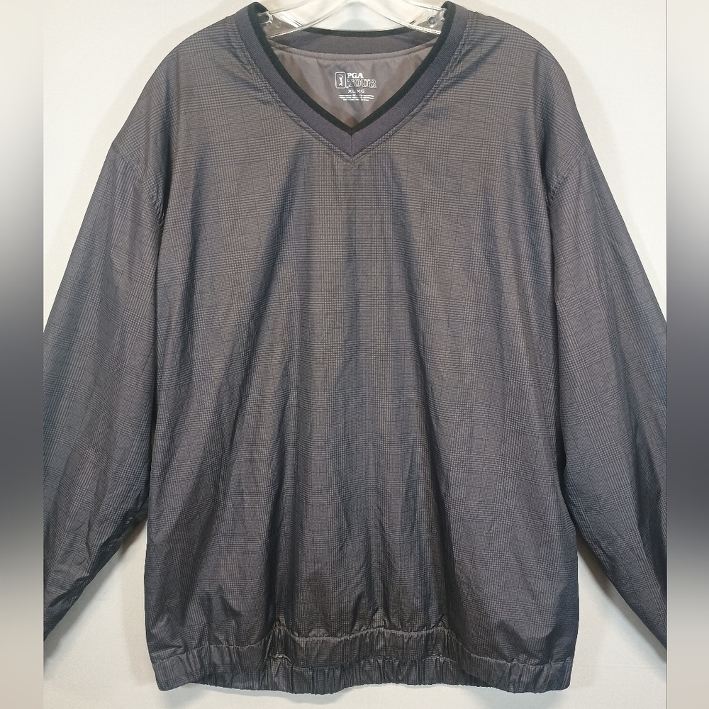 PGA TOUR Men’s XL V-Neck Golf Windbreaker Pullover Gray Check Lightweight